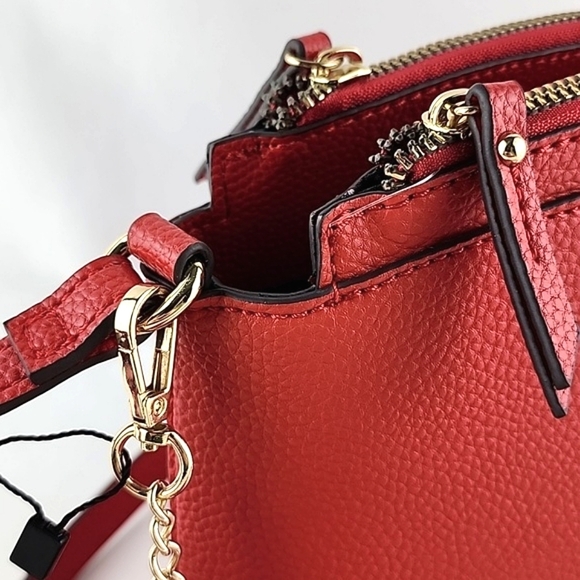 NWT Nanette Lepore Scarlet Farah Red Pebble Triple Crossbody Bag Vegan Leather - Picture 7 of 16